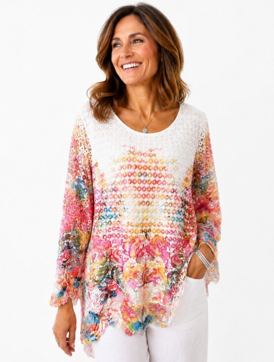 Soft Surroundings Tops - Soft Surroundings Lace Tunic Top Size Large Floral Crochet Overlay Boho Romantic